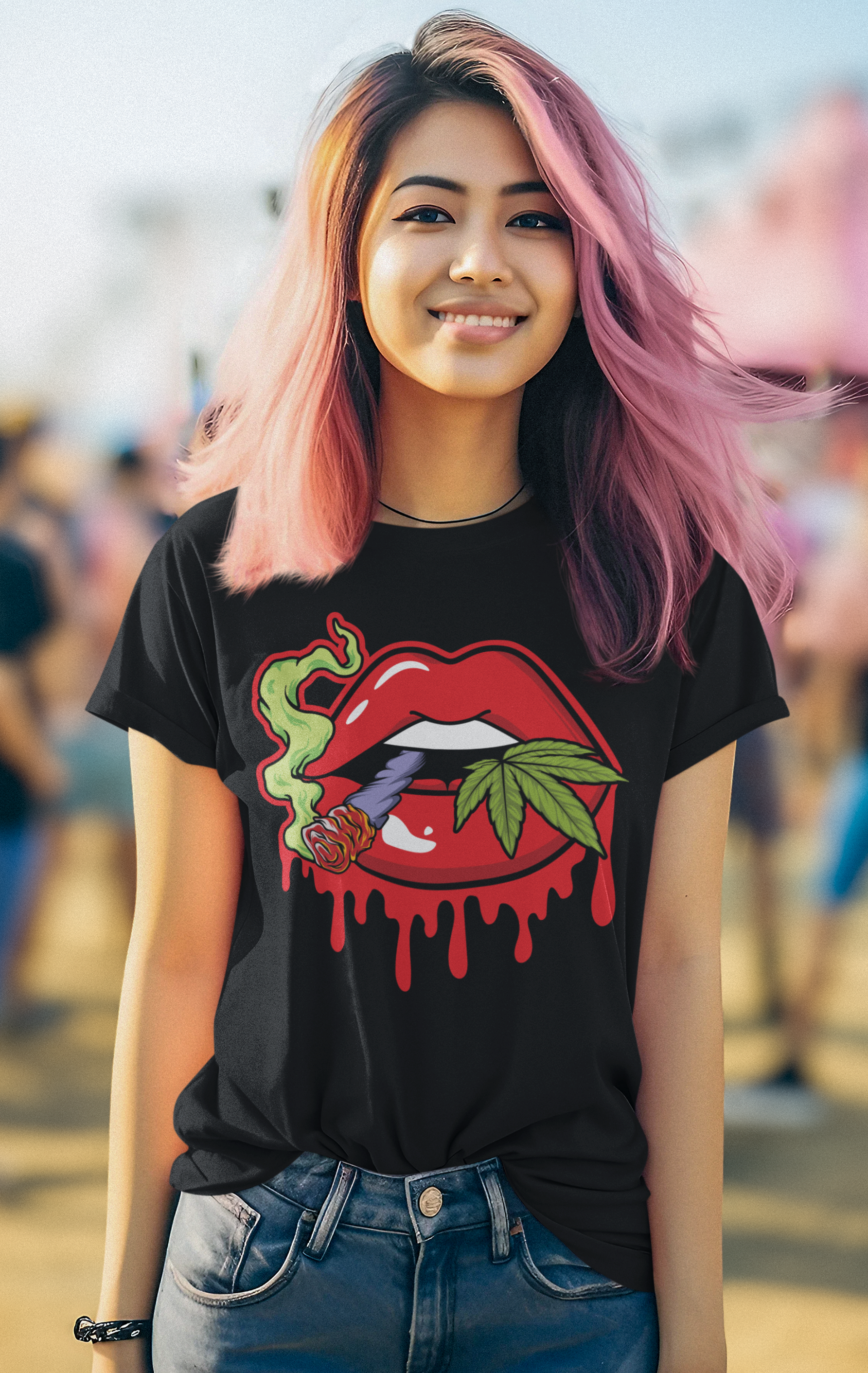 Lips Sexy Smoker Blunt Weed -T-shirt