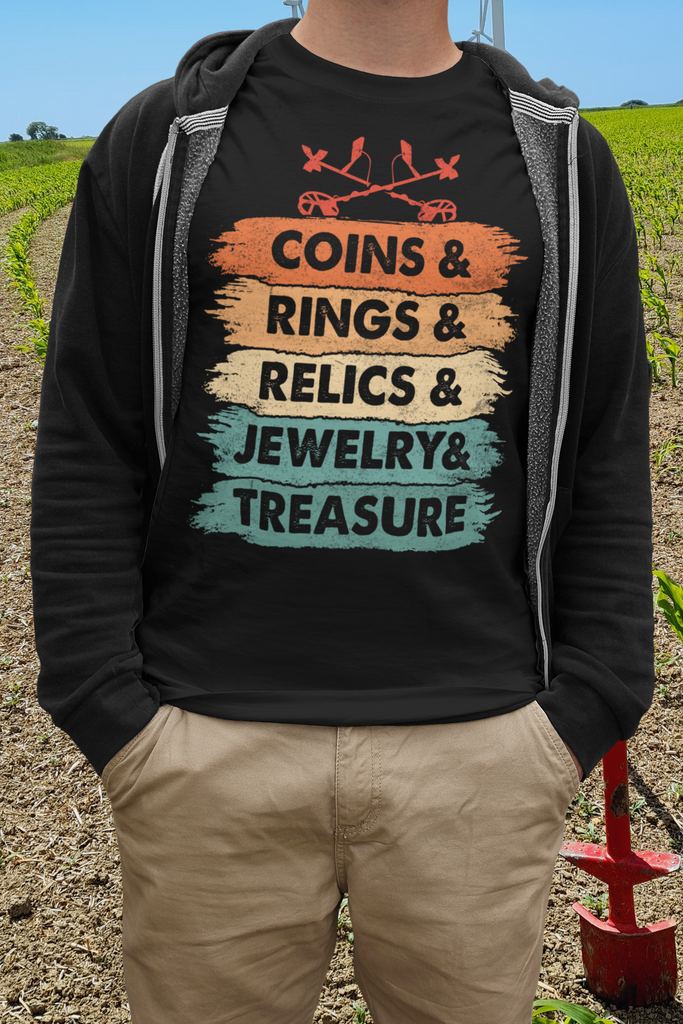 Coins, rings, relics, jewelry, treasure T-shirt