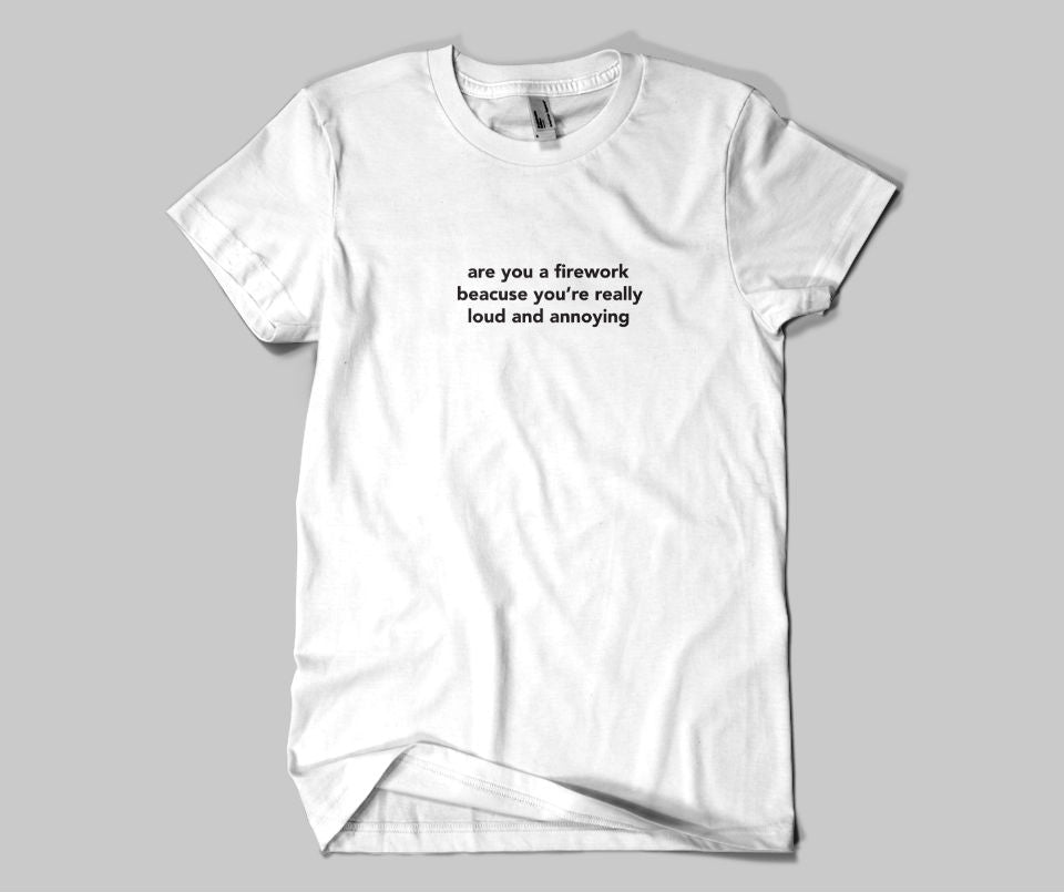 Are you a firework,because you're really loud and annoying T-shirt - Urbantshirts.co.uk