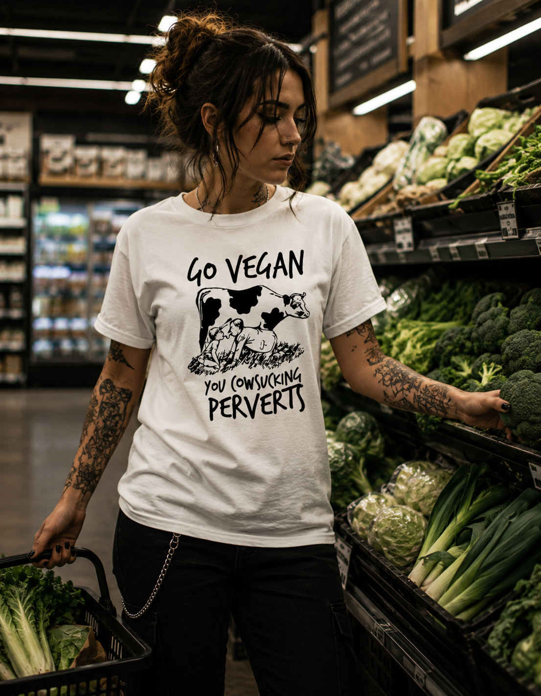 Go Vegan you cowsucking perverts T-shirt
