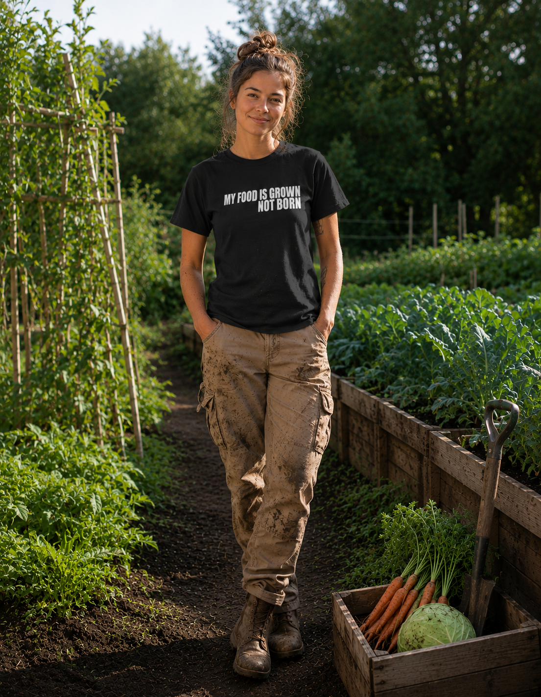 My food is grown not born, Vegan T-shirt